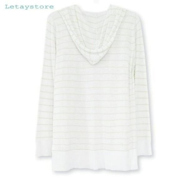 NWT Cynthia Rowley Lightweight Linen Blend Striped Hooded Cardigan - Picture 3 of 7